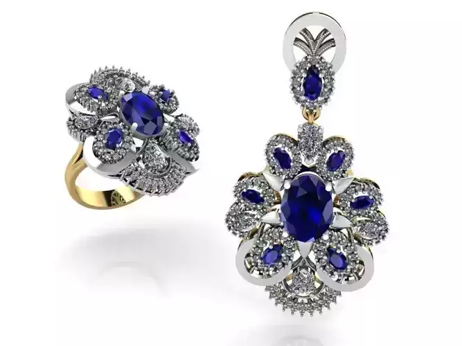 Flower Earring Ring Set 2398