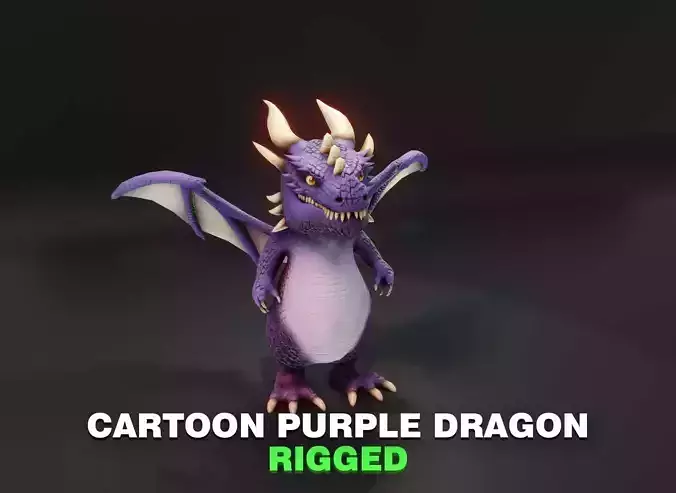 Cartoon Purple Dragon Rigged 3D Model Low-poly 3D model