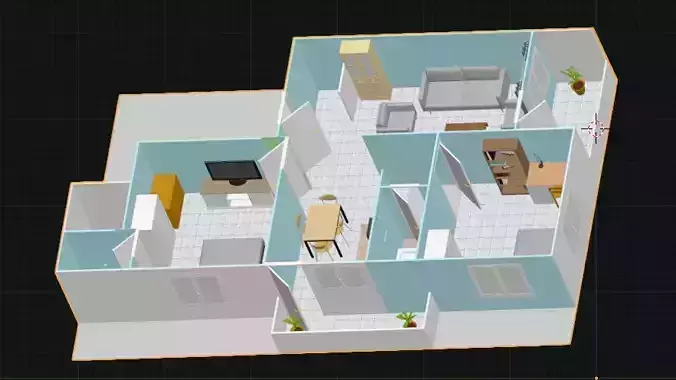 detailed floor plan 3d BLENDER ready 3D model