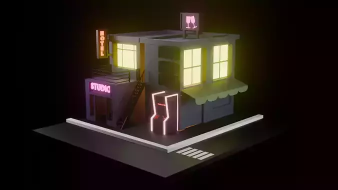 3d isometric scene Low-poly 3D model