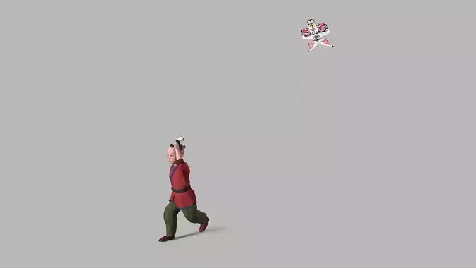 children play kite Low-poly 3D model