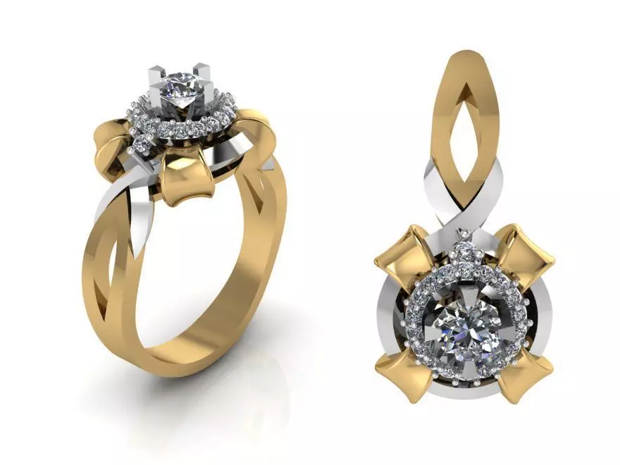 Round Diamond Ring Pendant Set 2405 3D print model_0