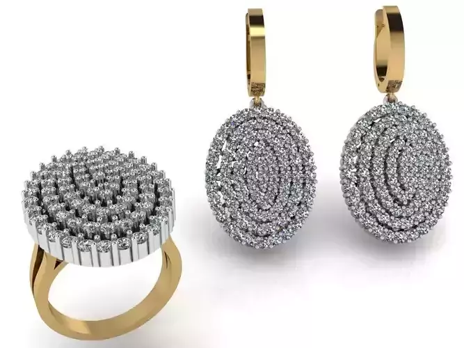 Oval Diamond Earring Ring Set 2409