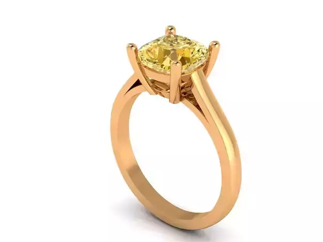 Ring with gem cushion square 7mm 3D print model