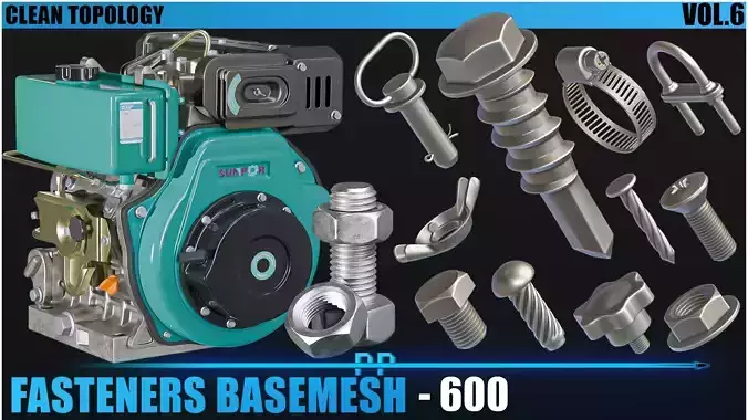 600 Fasteners Basemesh Low-poly 3D model