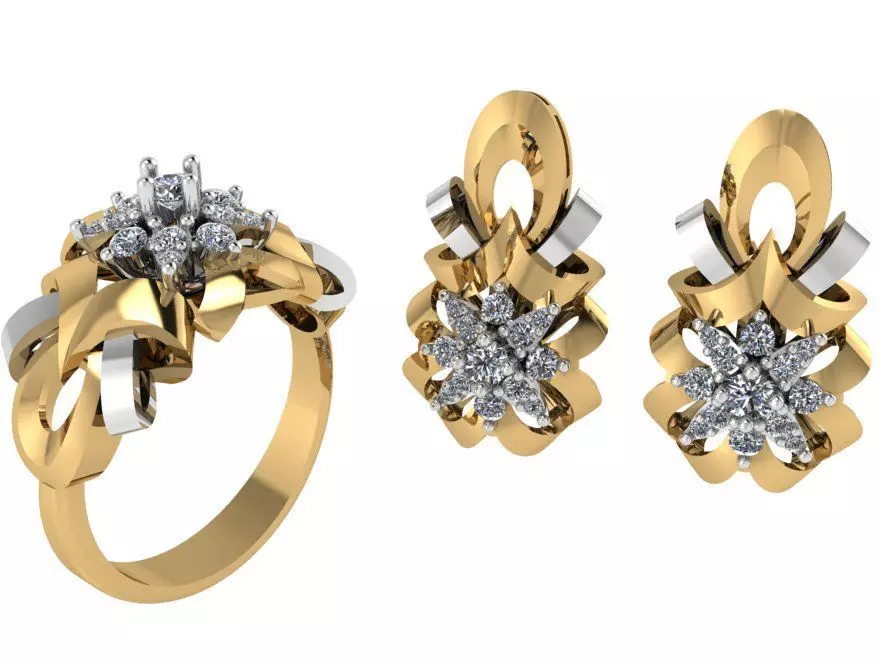 Twisted Earring Ring Set 2425 3D print model_0