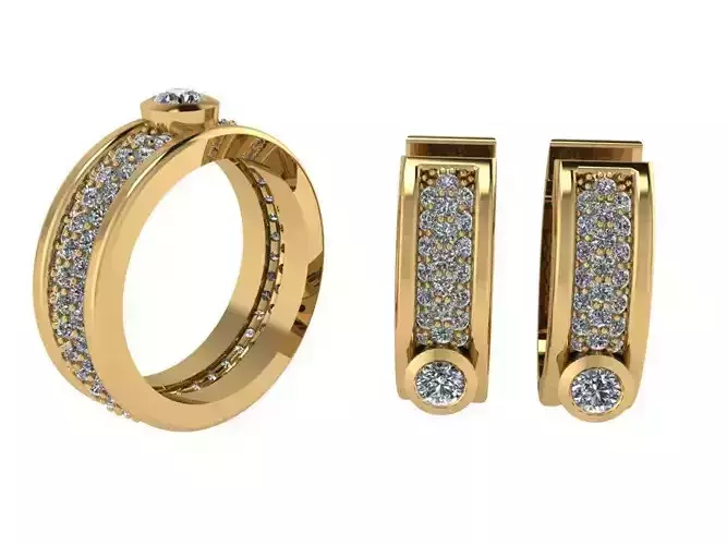 Bezel Ring English Lock Earring Set 2428
