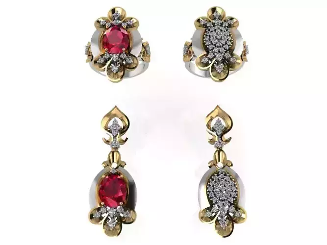 Unique Rings 2pcs Teardrop Earrings Set 2434