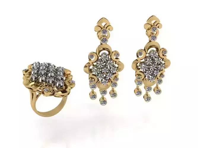 Chandelier Earring Diamond Ring Set 2439