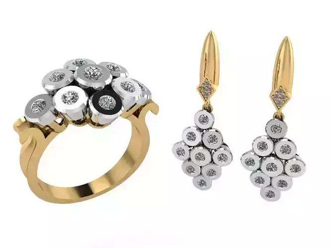 Bezel Earring Ring Set 2440