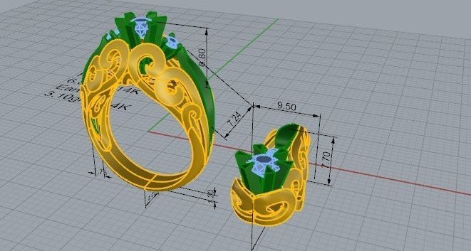 Peg Setting Engraving Earring Ring Set 2448 3D print model_9
