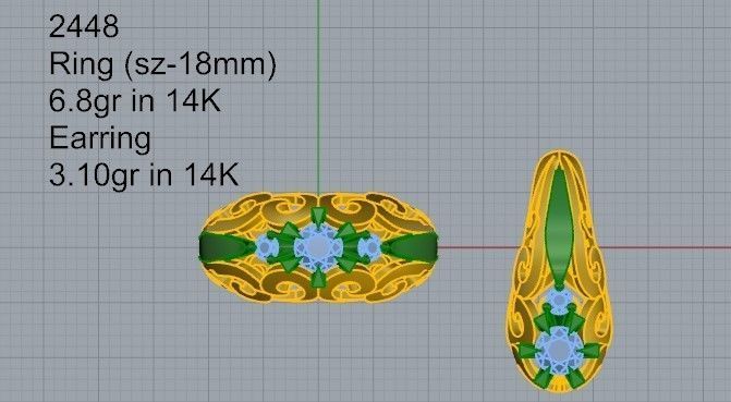 Peg Setting Engraving Earring Ring Set 2448 3D print model_7