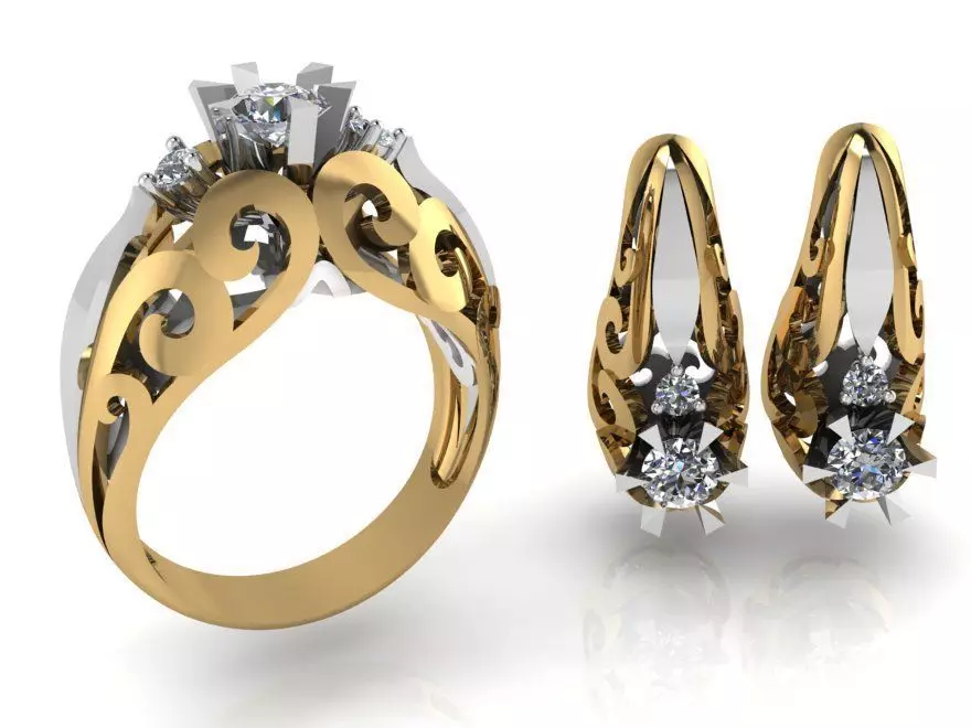 Peg Setting Engraving Earring Ring Set 2448 3D print model_0