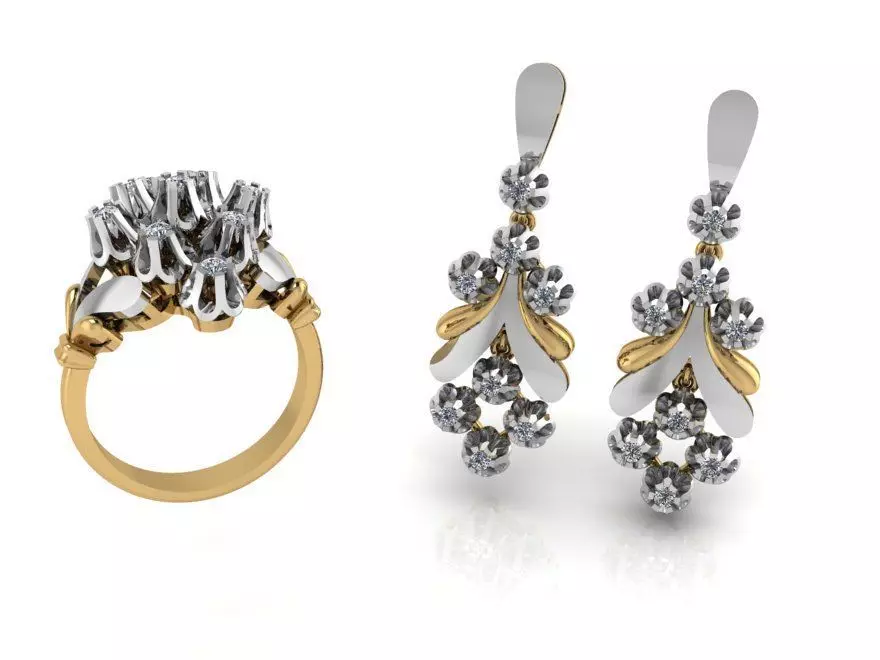 Flower Ring Chandelier Earring Set 2449 3D print model_0