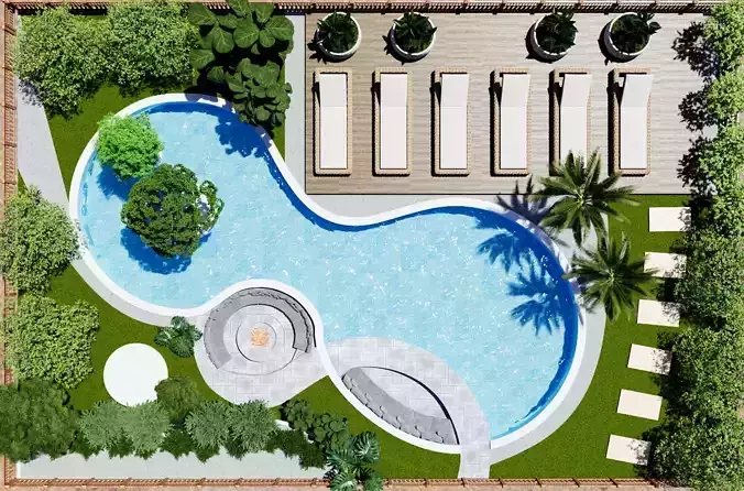 Poolside Sanctuary garden 3d model 3D model