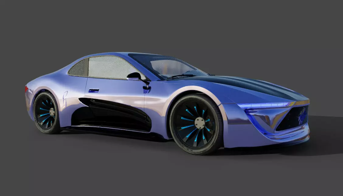 Futuristic black silver and blue concept car 3D model