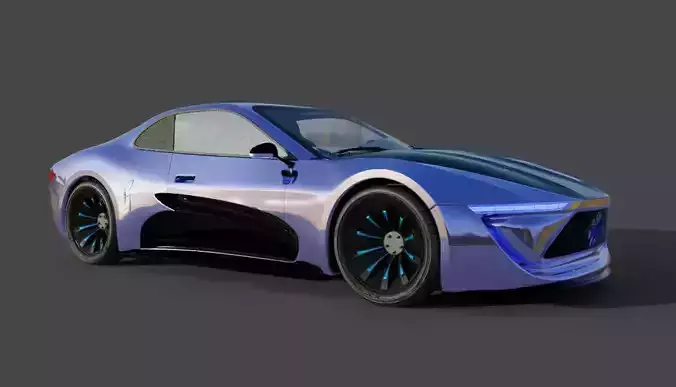 Futuristic black silver and blue concept car