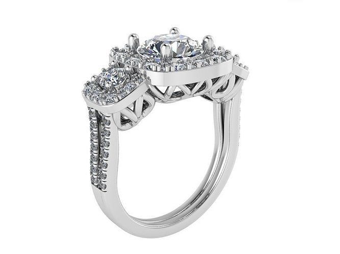 3 Stone Square Halo Ring 2460 3D print model