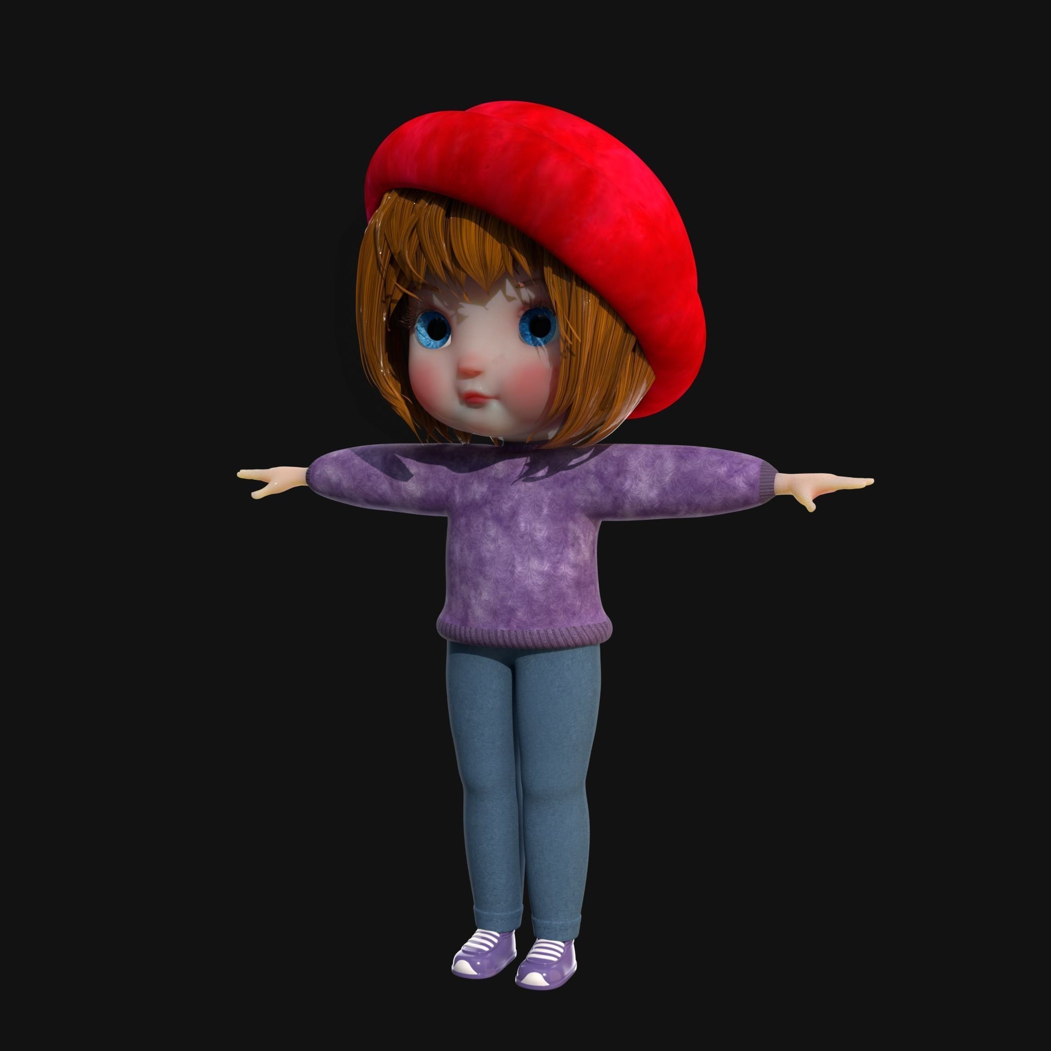 Cartoon Girl Rigged  With Puppy 3D Model Collection_27