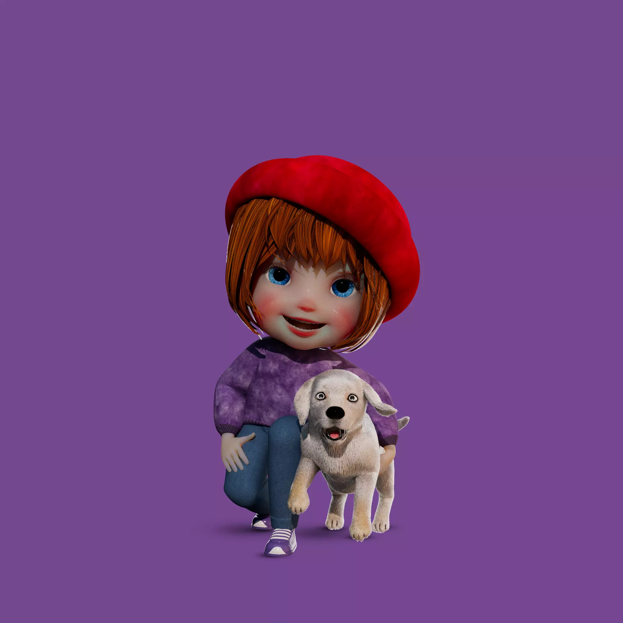 Cartoon Girl Rigged  With Puppy 3D Model Collection_0