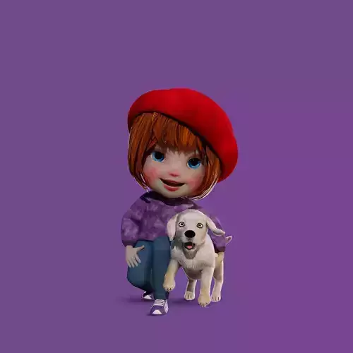 Cartoon Girl Rigged  With Puppy 3D Model Collection