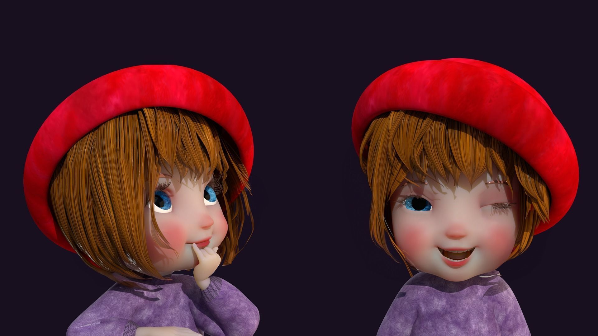 Cartoon Girl Rigged  With Puppy 3D Model Collection_21