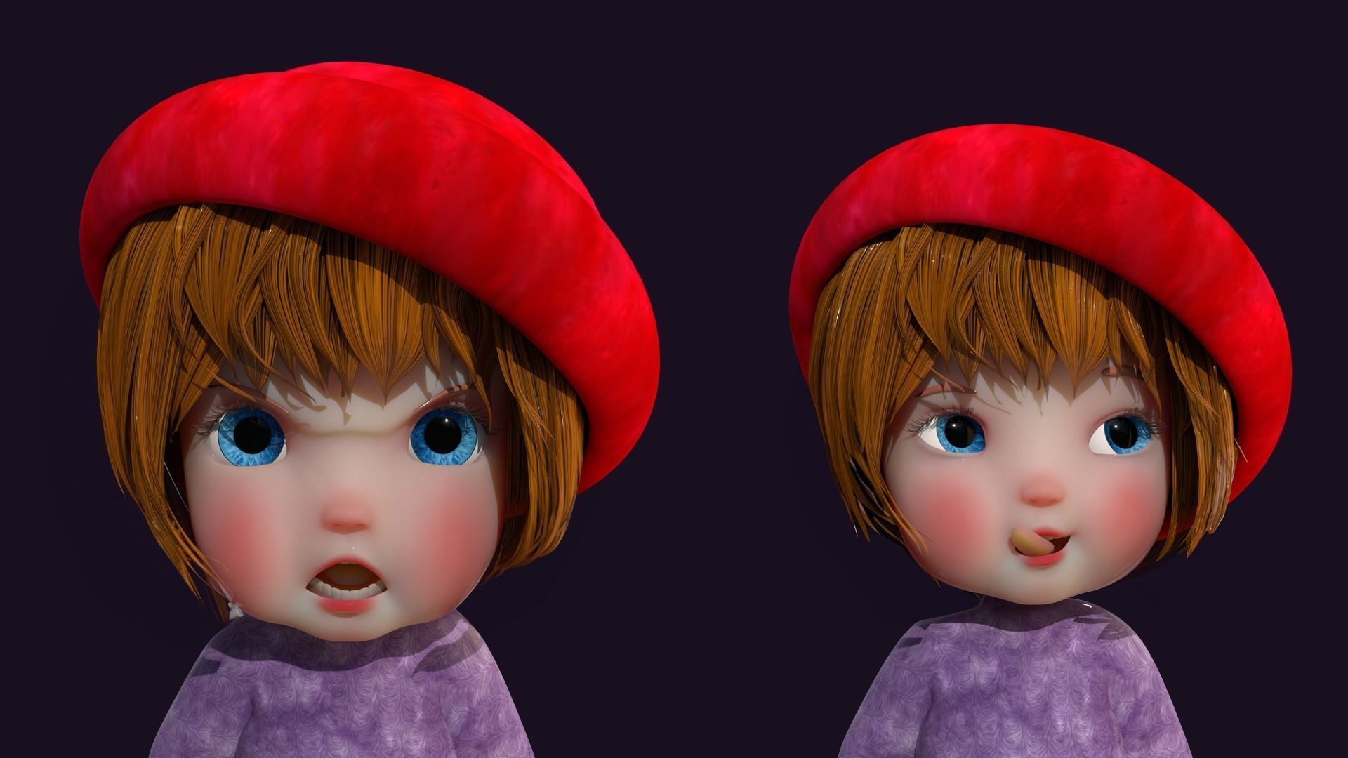 Cartoon Girl Rigged  With Puppy 3D Model Collection_22