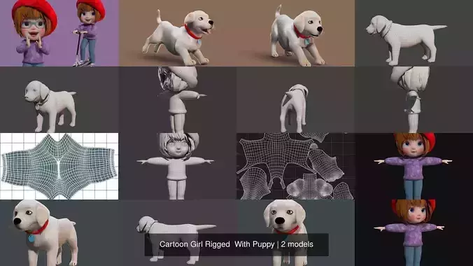 Cartoon Girl Rigged  With Puppy