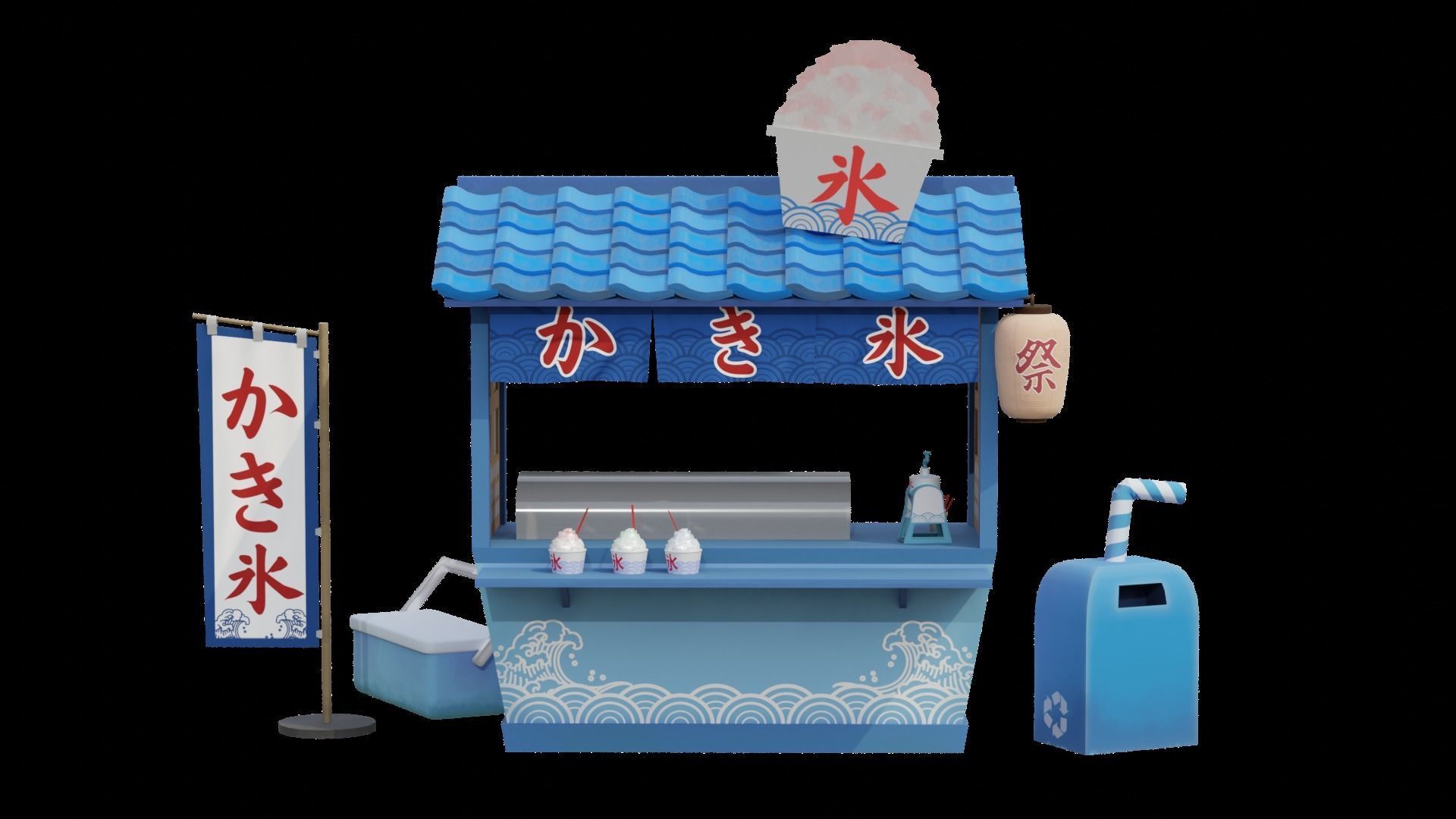 Kakigori Stall Low-poly 3D model_7
