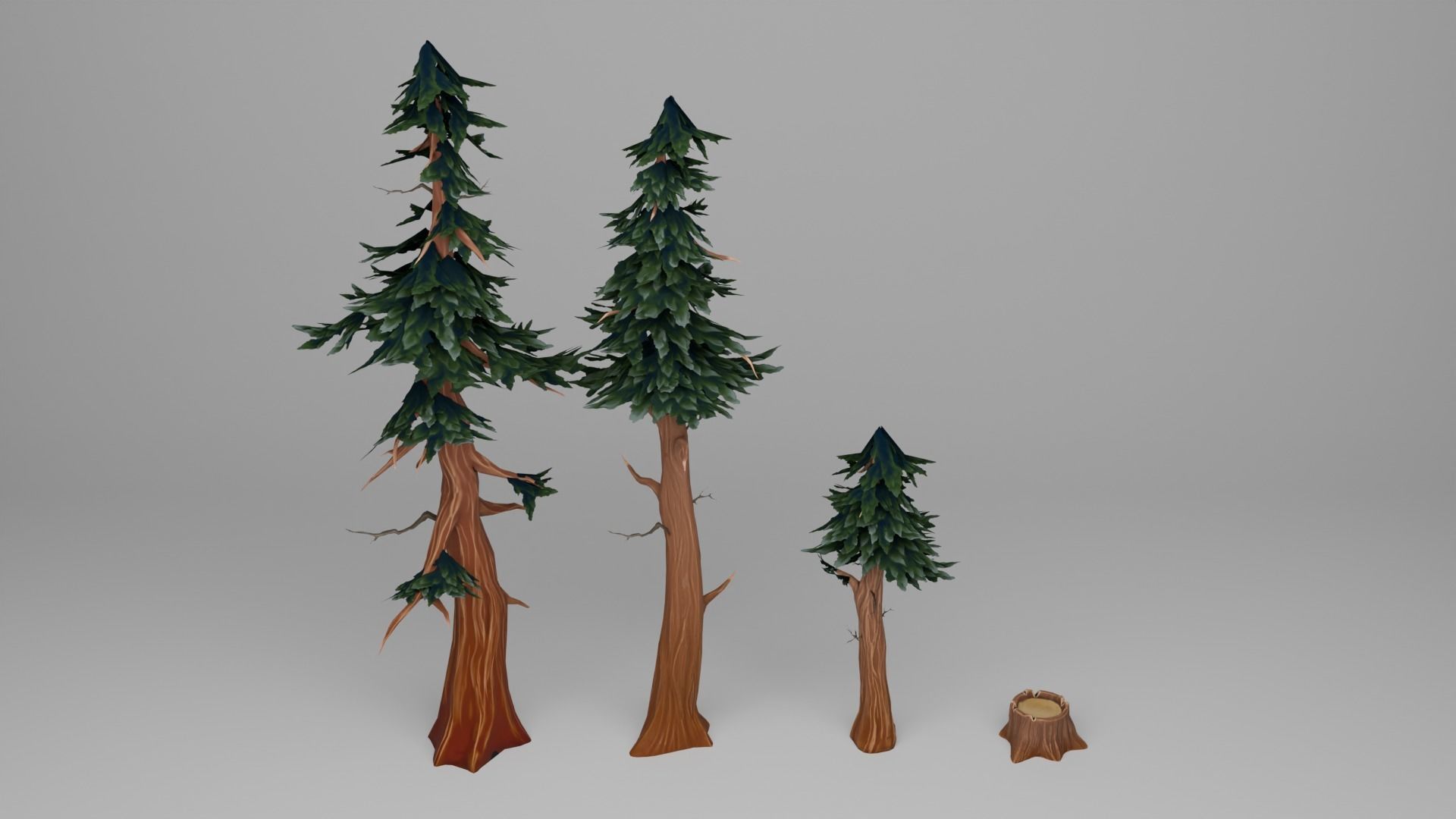 Stylized Pine Tree Set Low-poly 3D model_16