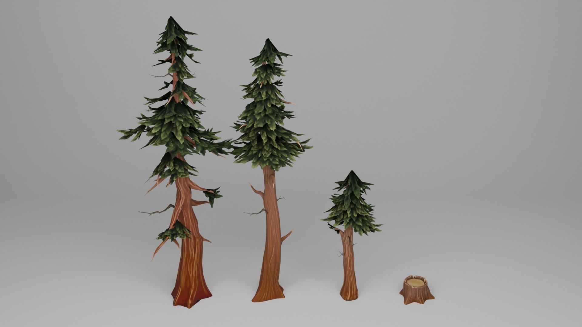Stylized Pine Tree Set Low-poly 3D model_14