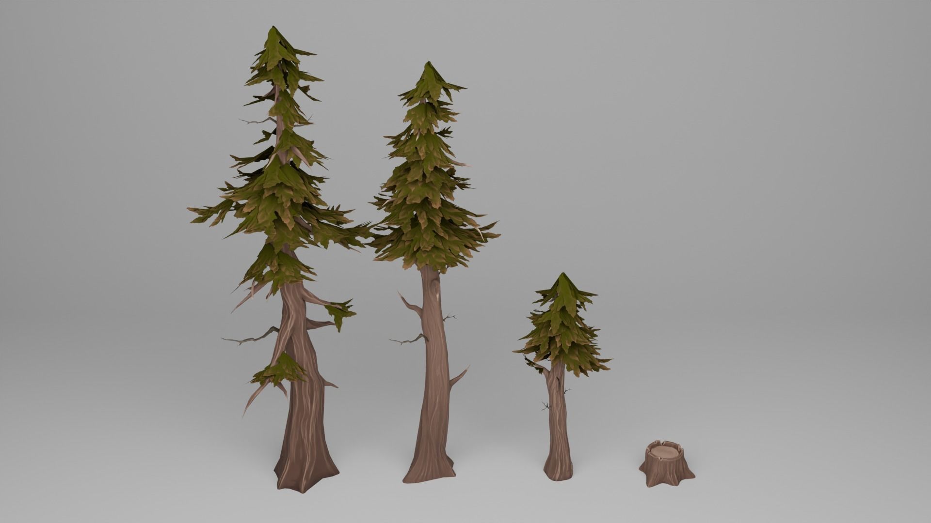 Stylized Pine Tree Set Low-poly 3D model_13