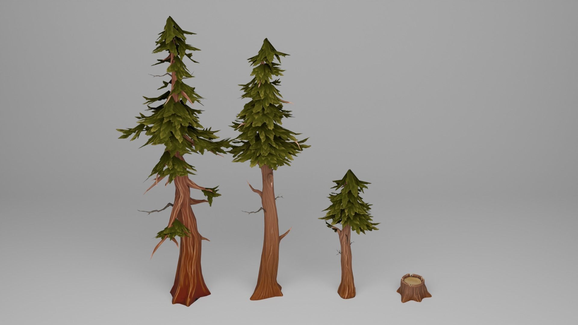 Stylized Pine Tree Set Low-poly 3D model_17