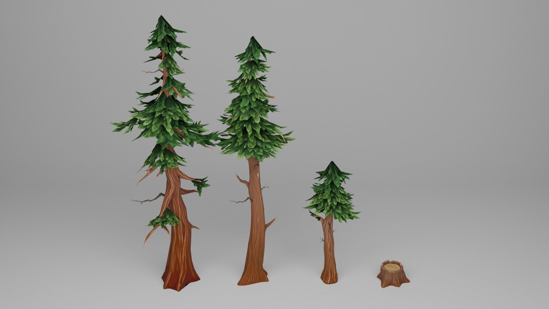 Stylized Pine Tree Set Low-poly 3D model_15