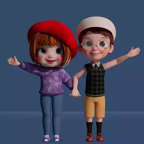 Cartoon Boy and Girl Rigged 3D Model Collection