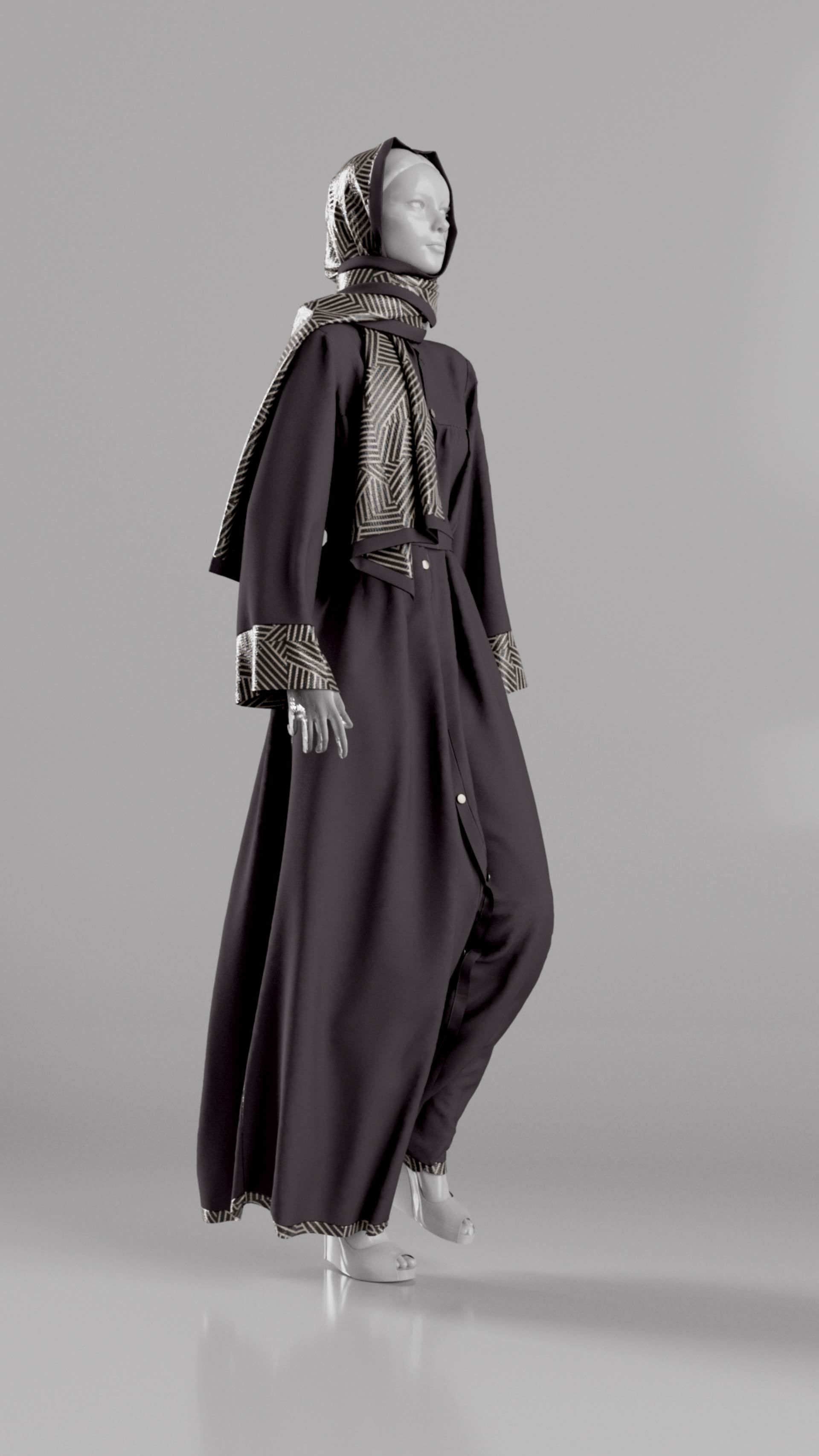 Abaya With Hijab Walk Cycle 3D model_3