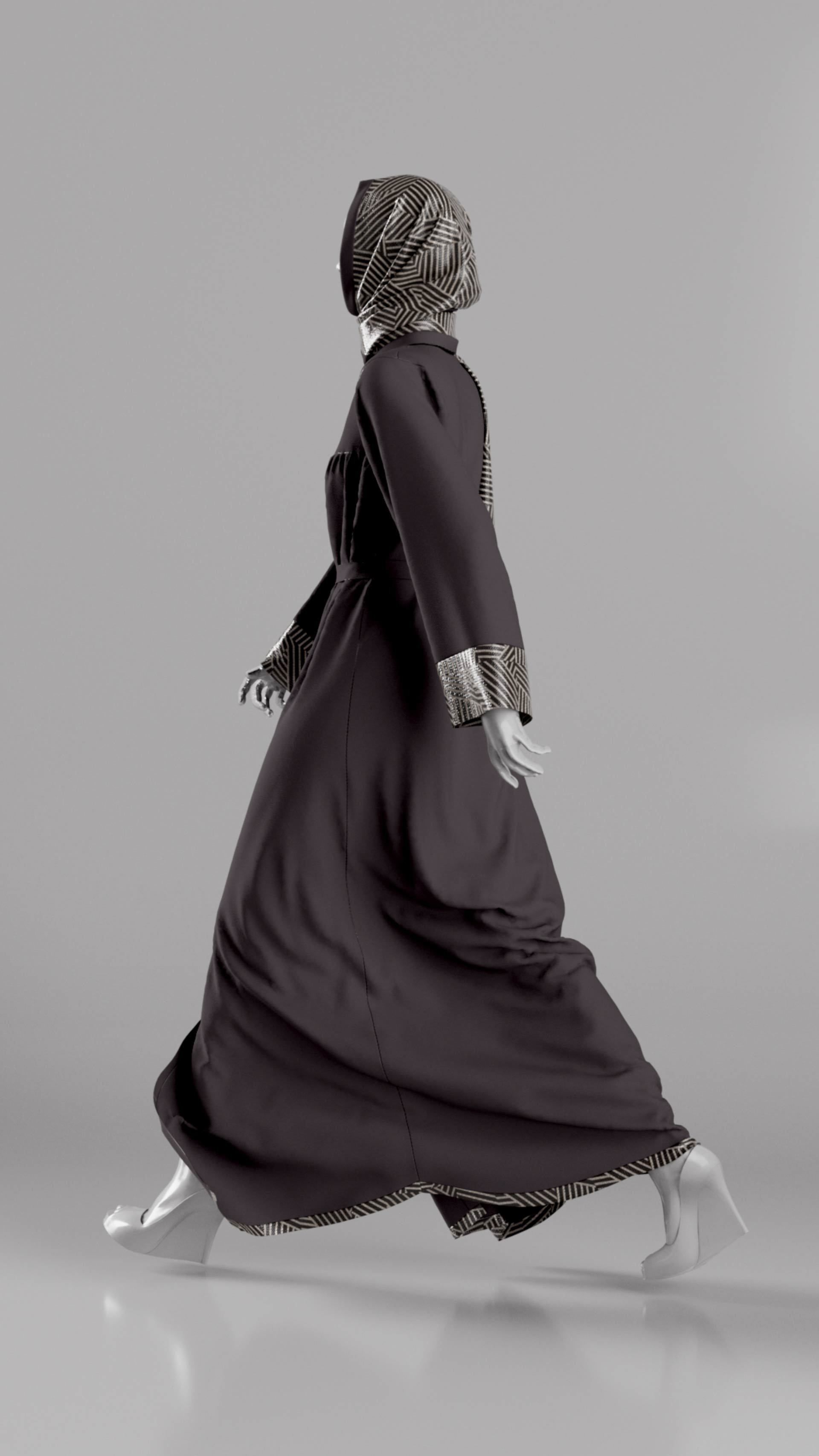 Abaya With Hijab Walk Cycle 3D model_7