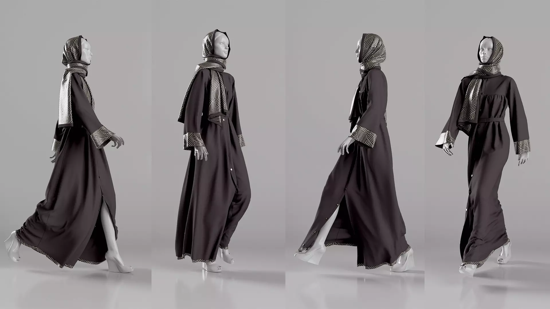 Abaya With Hijab Walk Cycle 3D model_0