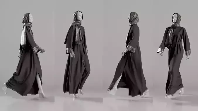 Abaya With Hijab Walk Cycle 3D model