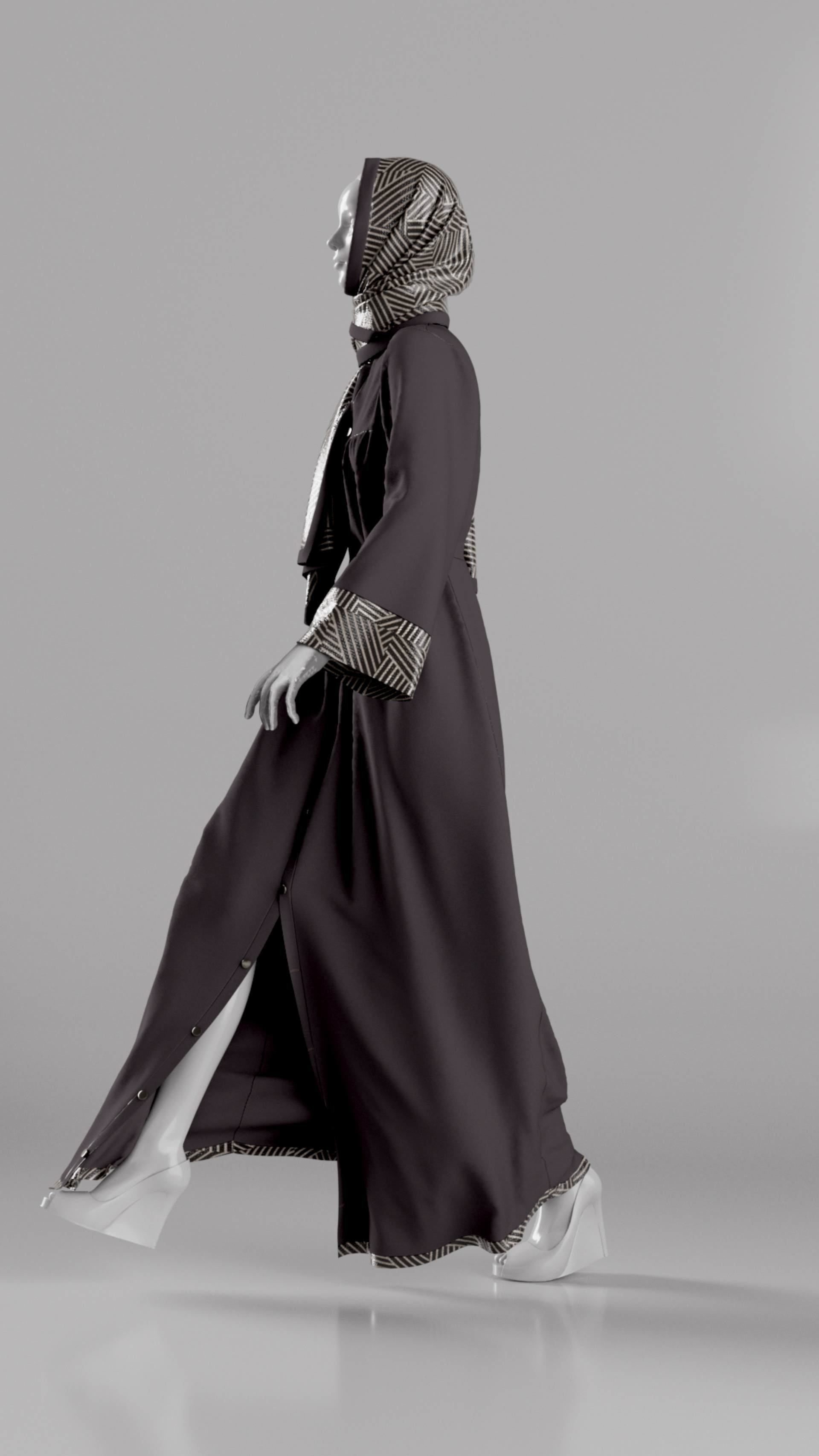 Abaya With Hijab Walk Cycle 3D model_8