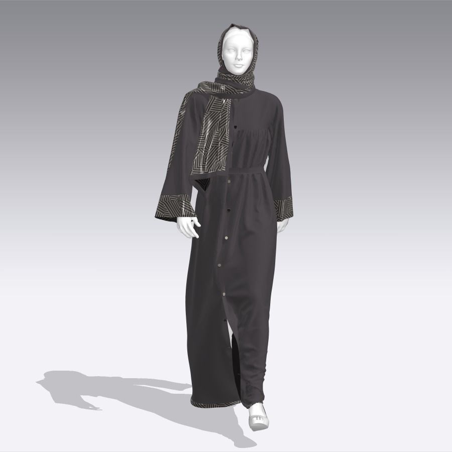 Abaya With Hijab Walk Cycle 3D model_13