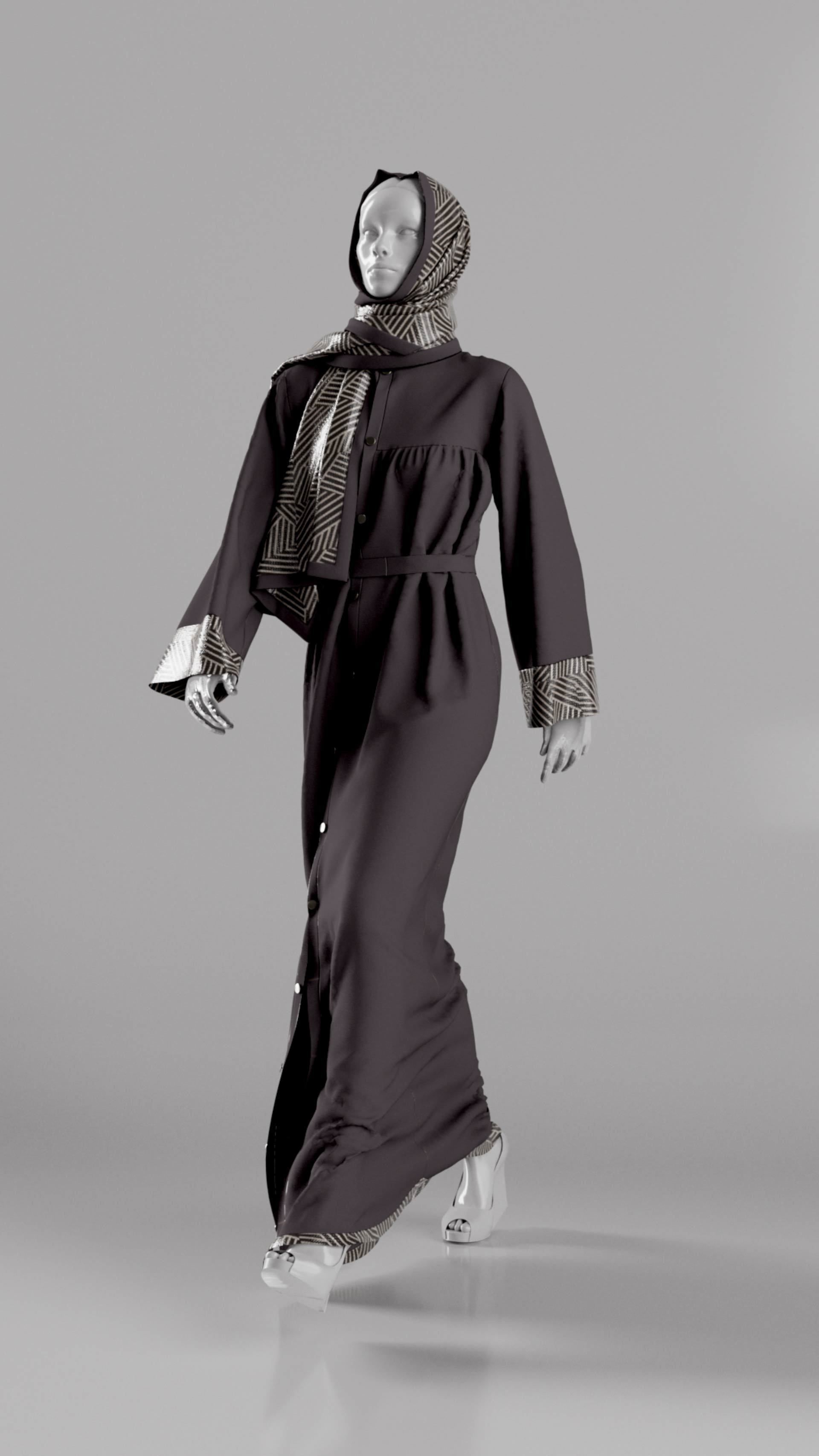 Abaya With Hijab Walk Cycle 3D model_9