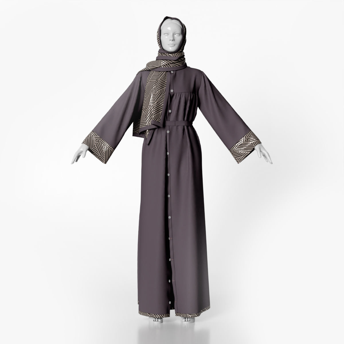 Abaya With Hijab Walk Cycle 3D model_2