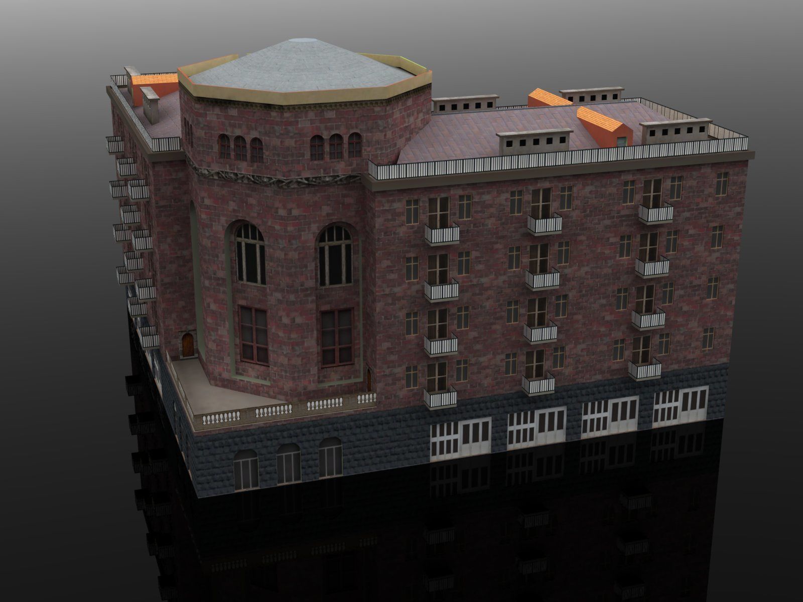 Armenian residential stalinka buildings Low-poly Low-poly 3D model_7