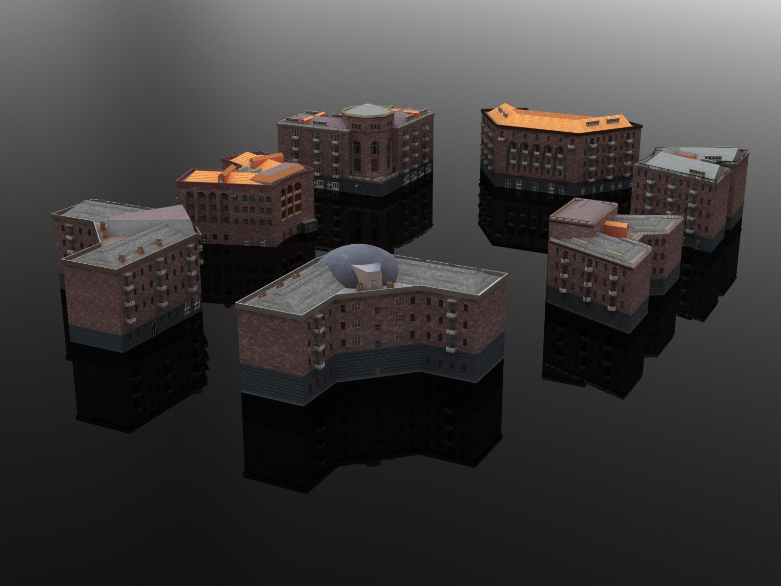 Armenian residential stalinka buildings Low-poly Low-poly 3D model_9