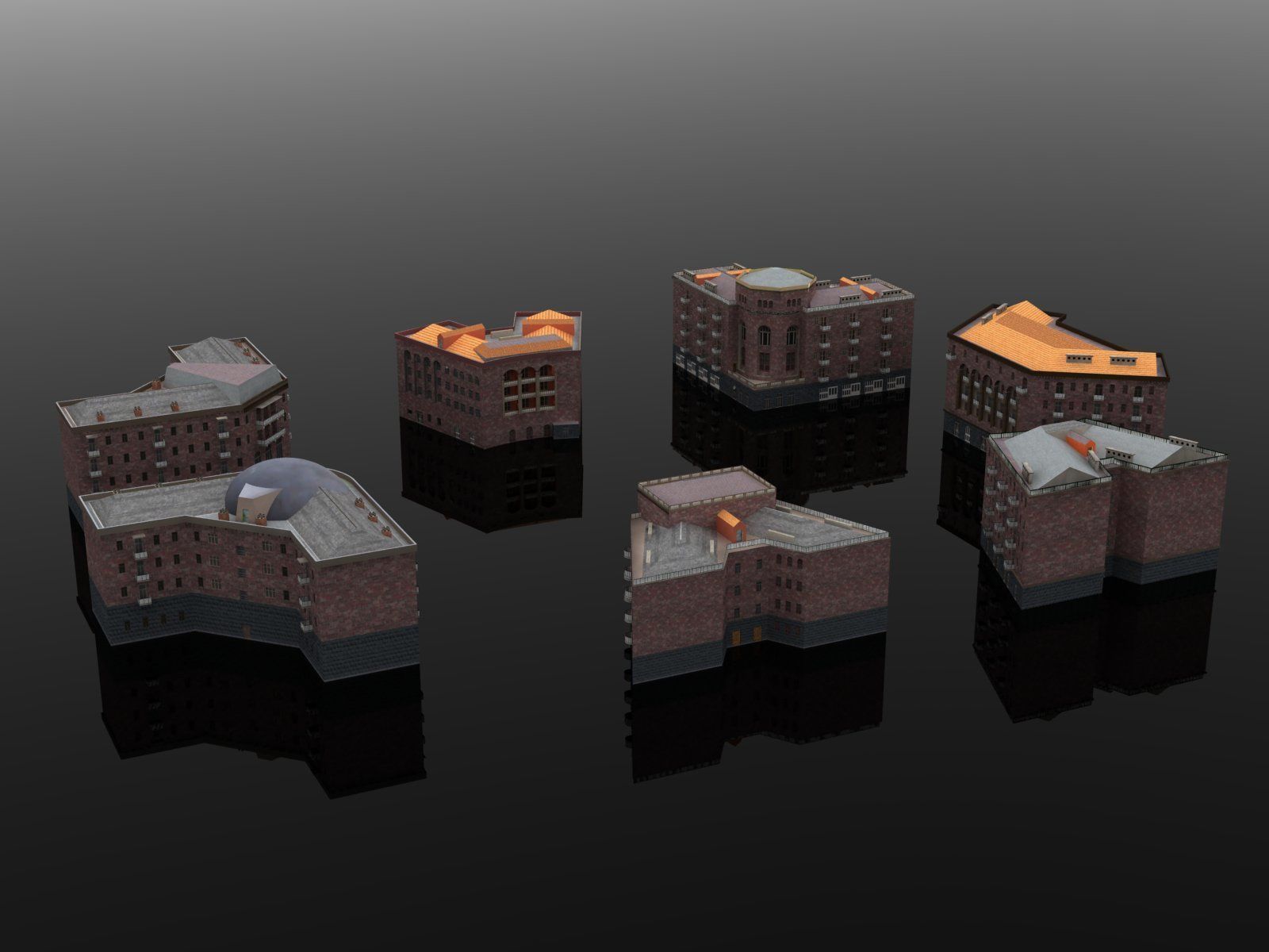 Armenian residential stalinka buildings Low-poly Low-poly 3D model_12
