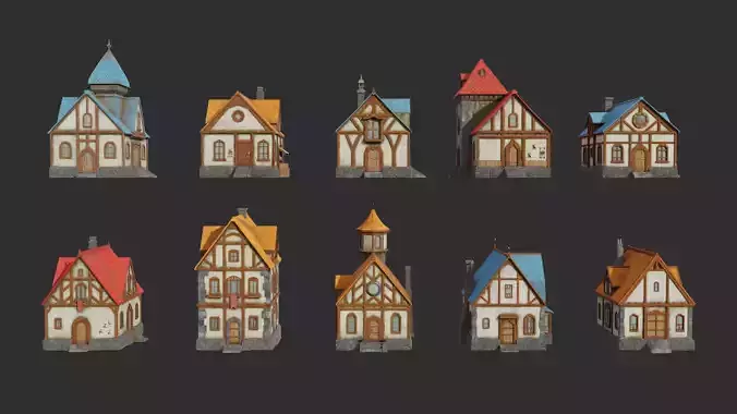 Collection 10 Medieval House Low-poly