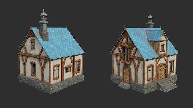 Collection 10 Medieval House Low-poly Low-poly 3D model 7