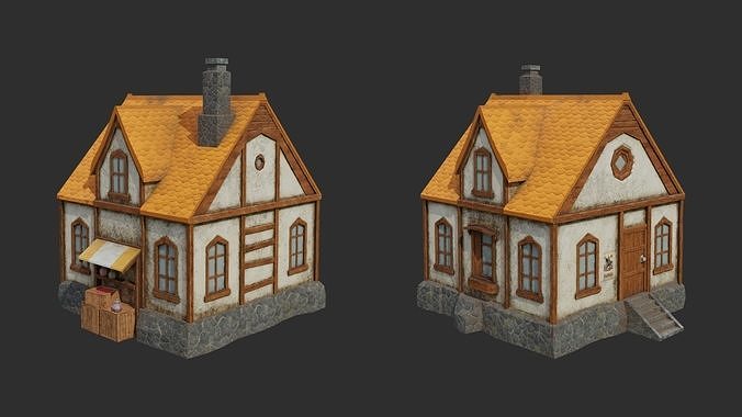 Collection 10 Medieval House Low-poly Low-poly 3D model 5