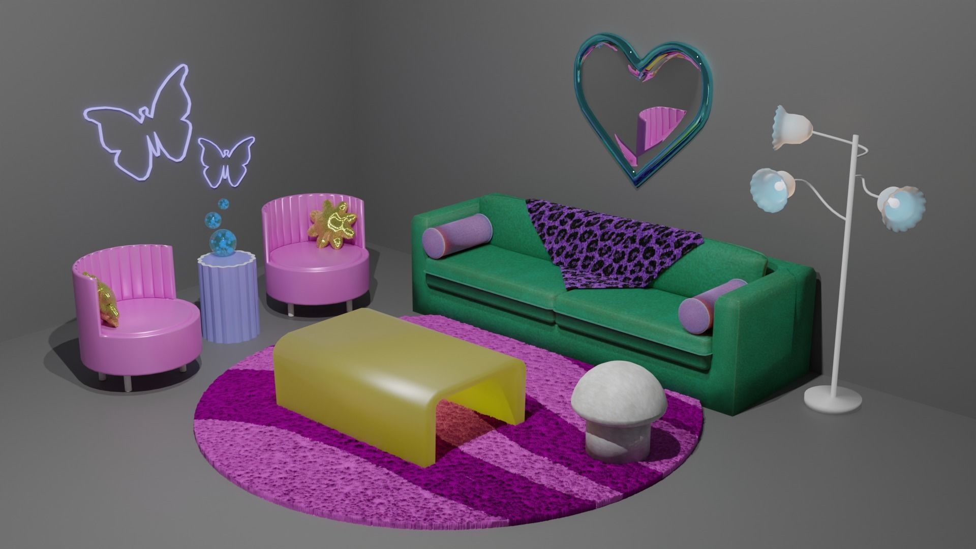 Y2K Living Room Set  Free 3D model_2
